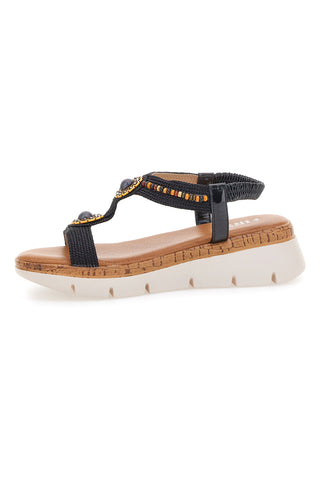 Schwarze Sandalen mit Applikationen und Perlen The First 60785