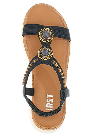 Schwarze Sandalen mit Applikationen und Perlen The First 60785