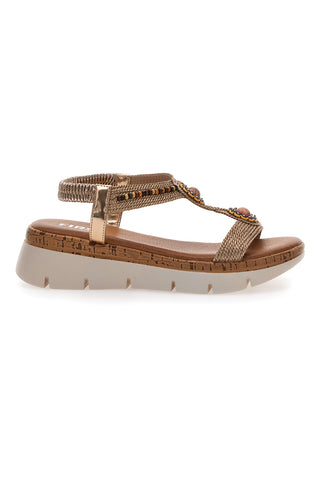 Braune Sandalen mit Applikationen und Perlen The First 60785