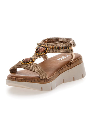 Braune Sandalen mit Applikationen und Perlen The First 60785