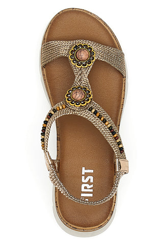 Braune Sandalen mit Applikationen und Perlen The First 60785