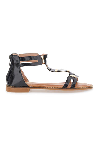 Schwarze Sandalen mit flacher Sohle The First 19467