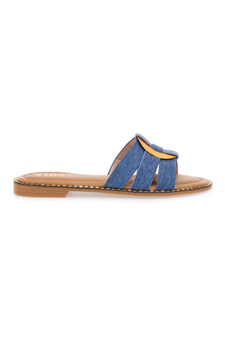 Jeans-Hausschuhe mit flacher Sohle und goldenem Detail The First 19469
