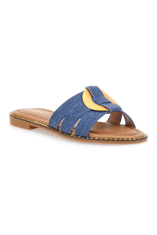 Ciabatte Jeans Con Suola Flat e Dettaglio Oro The First 19469