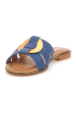 Ciabatte Jeans Con Suola Flat e Dettaglio Oro The First 19469