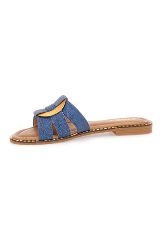 Ciabatte Jeans Con Suola Flat e Dettaglio Oro The First 19469