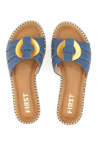 Ciabatte Jeans Con Suola Flat e Dettaglio Oro The First 19469