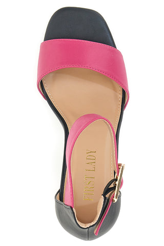 Sandalen mit fuchsiafarbenem Absatz und Riemchen First Lady 407