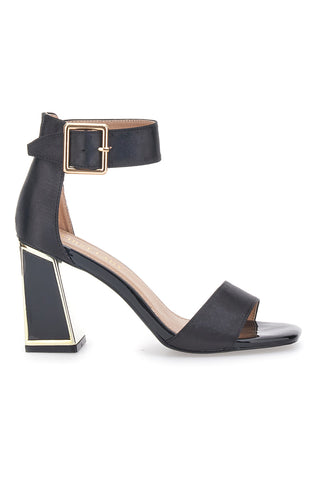 Schwarze Sandalen mit Absatz und Riemen First Lady 407