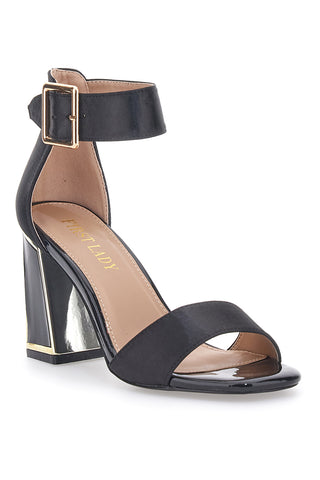 Schwarze Sandalen mit Absatz und Riemen First Lady 407