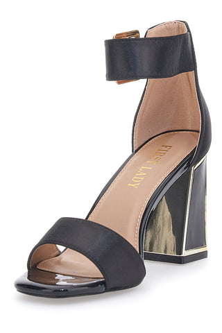 Schwarze Sandalen mit Absatz und Riemen First Lady 407