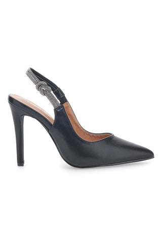 Schwarze Slingback-Pumps mit Strasssteinen First Lady 415