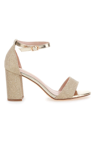 Goldene Sandalen mit Absatz und Riemen First Lady 409