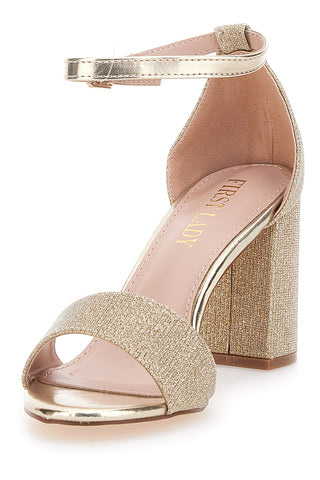 Goldene Sandalen mit Absatz und Riemen First Lady 409