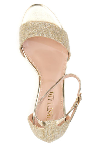 Goldene Sandalen mit Absatz und Riemen First Lady 409