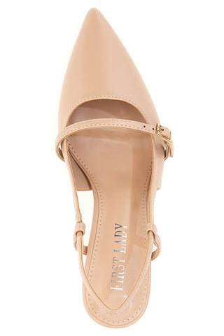 Nudefarbene Slingback-Pumps und Pumps mit niedrigem Absatz First Lady 454