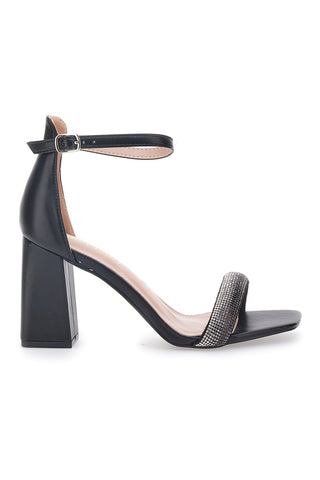 Schwarze Sandalen mit Absatz und Strasssteinen First Lady 419