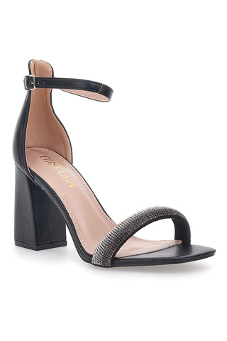 Schwarze Sandalen mit Absatz und Strasssteinen First Lady 419