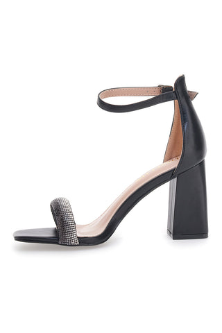 Schwarze Sandalen mit Absatz und Strasssteinen First Lady 419