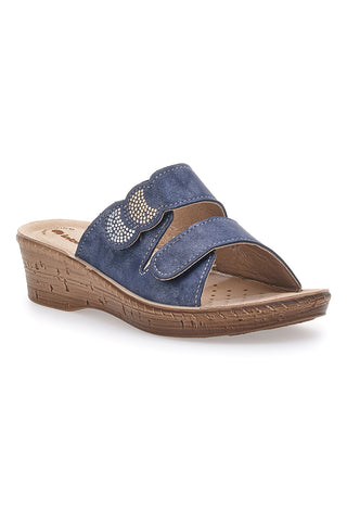 Ciabatte Blu Con Zeppa e Strappo in Velcro InBlu 2675