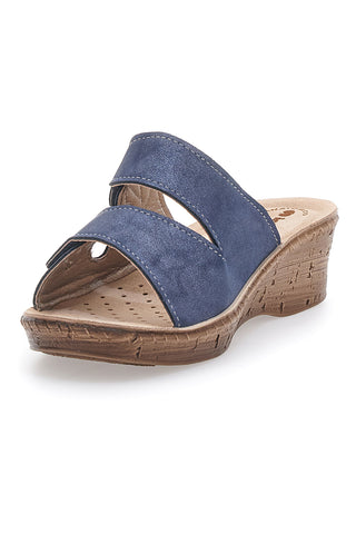 Ciabatte Blu Con Zeppa e Strappo in Velcro InBlu 2675
