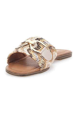 Ciabatte Flat Beige Con Morsetto Dorato First Lady 467
