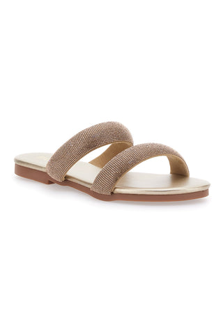 Goldene flache Hausschuhe mit goldenen Strasssteinen First Lady 439