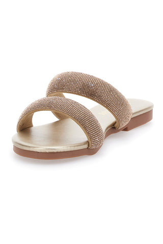 Goldene flache Hausschuhe mit goldenen Strasssteinen First Lady 439