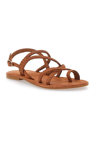 Braune flache Sandalen aus echtem Leder im Pittarello-Look 5024