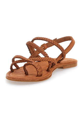 Braune flache Sandalen aus echtem Leder im Pittarello-Look 5024