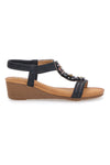 Sandali Neri Con Zeppa e Perline Prima Riga FT0893