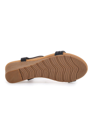 Sandali Neri Con Zeppa e Perline Prima Riga FT0893