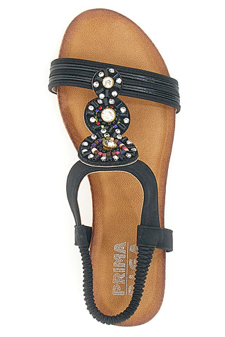 Sandali Neri Con Zeppa e Perline Prima Riga FT0893
