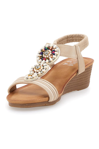 Sandali Beige Con Zeppa 5 Cm Prima Riga FT0893