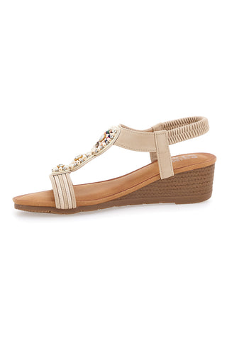 Sandali Beige Con Zeppa 5 Cm Prima Riga FT0893