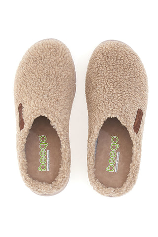 Beego 7485 taupefarbene Teddy-Hausschuhe