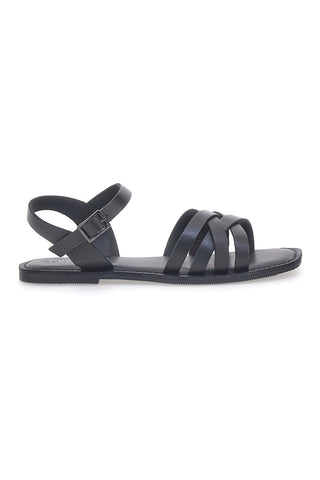 Schwarze flache Sandalen mit gekreuzten Riemen und Knöchelriemen PICTARELLO SUN A99311101