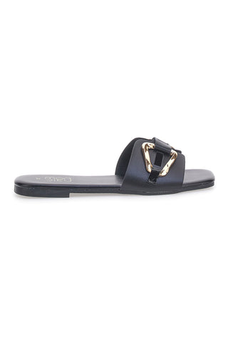 Flache schwarze Bandeau-Slipper mit Schnalle MON DIEU PRE5413