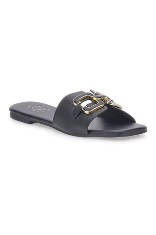 Schwarze Hausschuhe mit Maxi-Quadratkette MON DIEU PRE5413P
