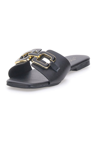 Schwarze Hausschuhe mit Maxi-Quadratkette MON DIEU PRE5413P