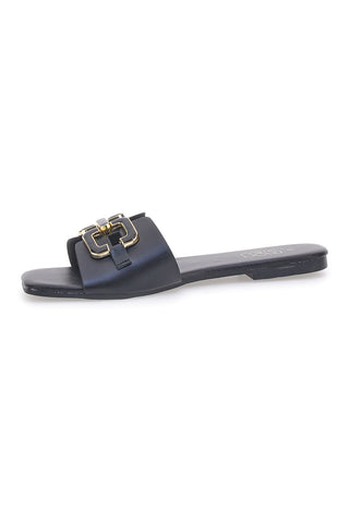 Schwarze Hausschuhe mit Maxi-Quadratkette MON DIEU PRE5413P