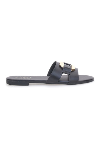 Ciabatte flat nere con fascia spessa e decoro metallico MON DIEU PREA1310