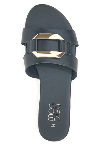 Ciabatte flat nere con fascia spessa e decoro metallico MON DIEU PREA1310