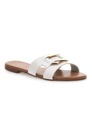 Mon Dieu PREA1310 Elegante weiße Damen-Slipper mit Golddetail