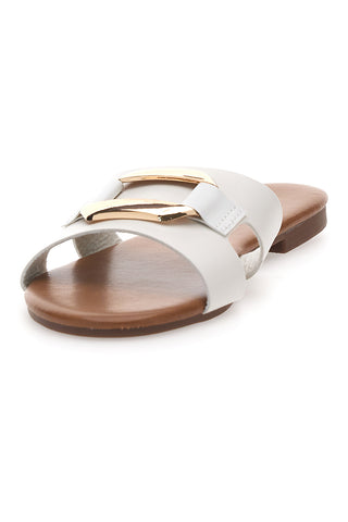 Mon Dieu PREA1310 Elegante weiße Damen-Slipper mit Golddetail