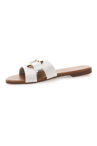 Mon Dieu PREA1310 Elegante weiße Damen-Slipper mit Golddetail