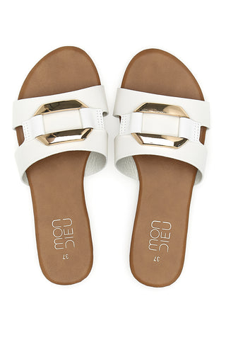 Mon Dieu PREA1310 Elegante weiße Damen-Slipper mit Golddetail