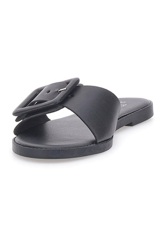 Schwarze flache Hausschuhe mit dickem Band und Schnalle MON DIEU PREA1330