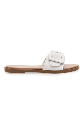 Mon Dieu PREA1330 Damen-Slipper im Minimal-Chic-Stil in Weiß mit Maxi-Schnalle