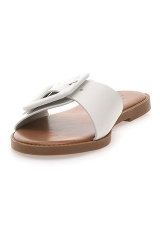 Mon Dieu PREA1330 Damen-Slipper im Minimal-Chic-Stil in Weiß mit Maxi-Schnalle